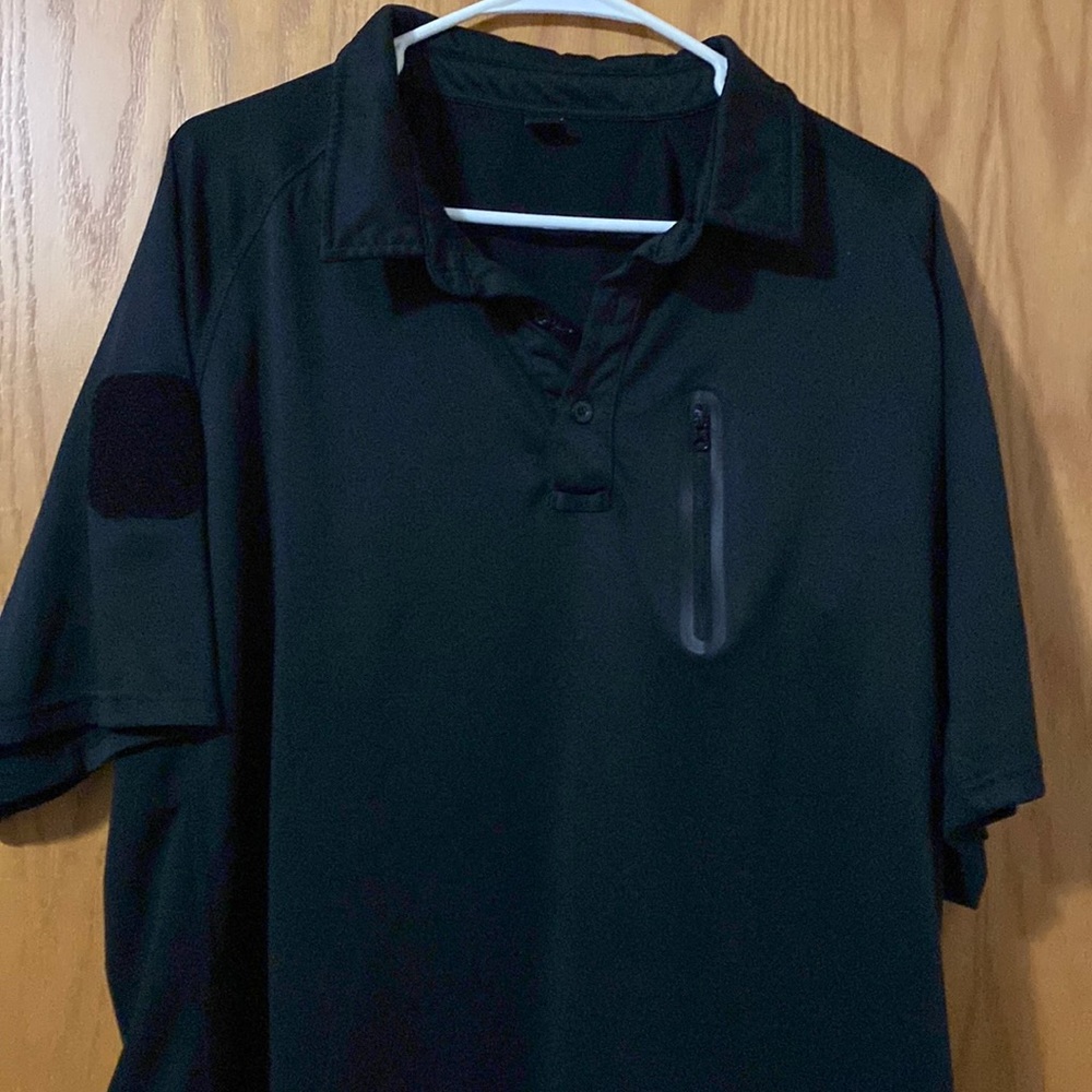 Tactical Polo Shirt Button Neck Chest Pocket Black XXL - Picture 4 of 9